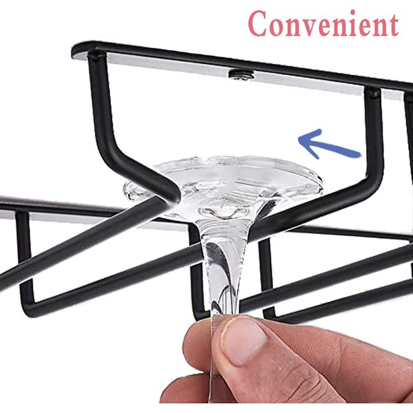 12 Inch Wine Glass Rack 2 Pack Iron Hanging Holder Cup Storage Hanger Wall Mounted for Kitchen Cabinet Bar