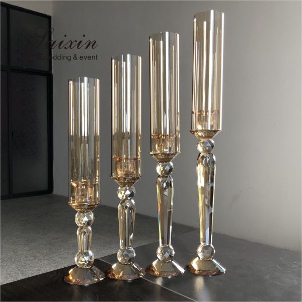 Gold Crystal Candle Holder Set Candlestick A Set Of 4 Pieces Champagne 55cm