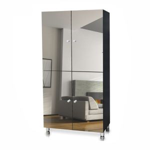 Black Melamine MDF 8 Layer Nordic Mirrored Shoe Cabinet
