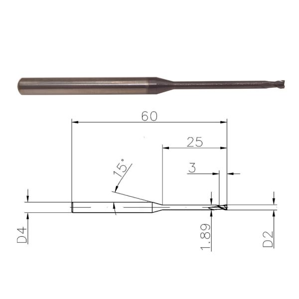 2mm 55HRC 2 Flute Solid Carbide Endmills for Stainless Steel