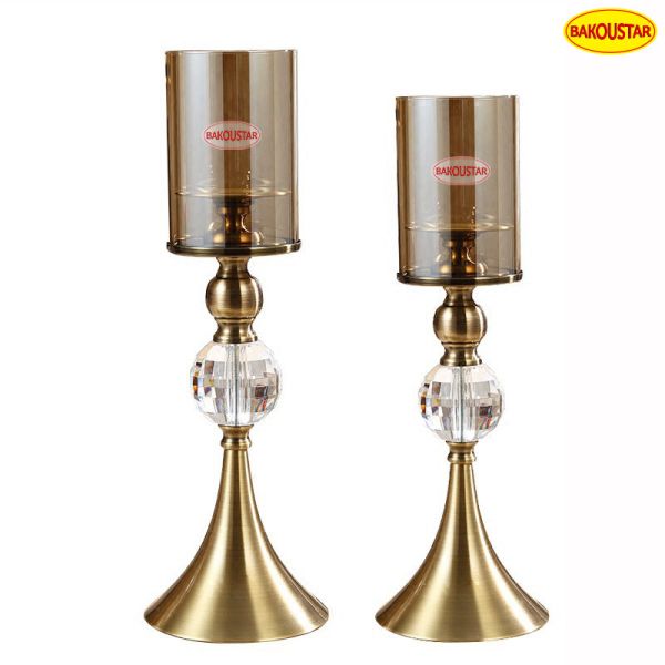 Buy Eco Friendly Nordic Style Glass Candlestick With Metal Column at wholesale prices
