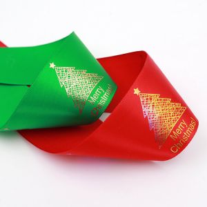 Red Satin Polyester Foil Custom Logo Print Ribbon