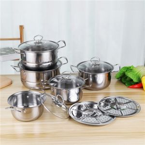 12pcs kitchenware glass lid non stick cookware set with steamer