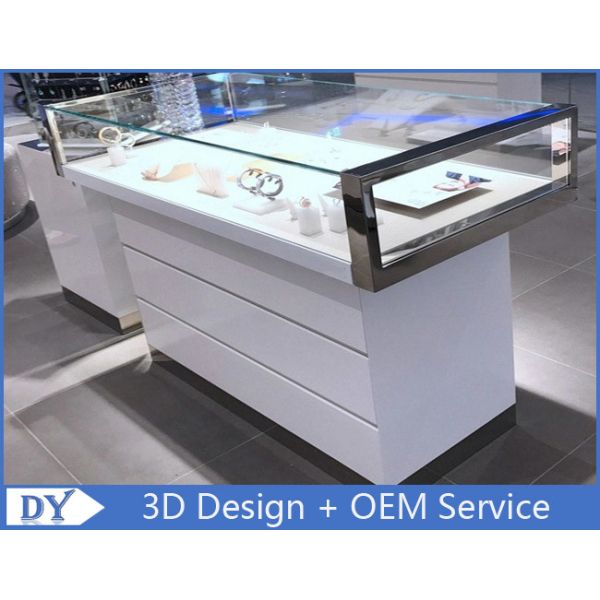 Buy Simple Nice Wooden Glass  Gloss White Jewellery Shop Counter at wholesale prices