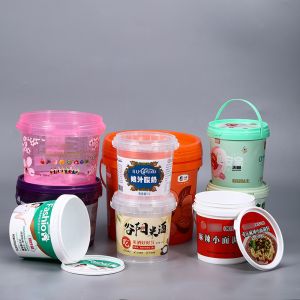 IML Plastic Popcorn Biscuit Chips Bucket with Customized Capacity and Custom
