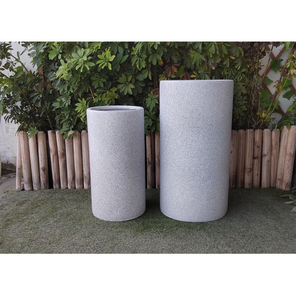 Size 1 30*30*60cm Marble Grey Cylinder-shaped Fiber Stone Flower Pot for Garden Decor
