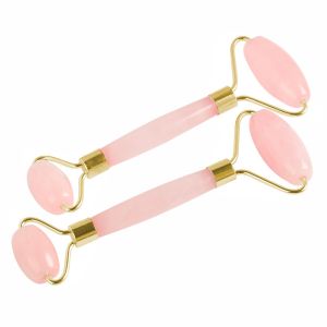Curved Handle Double rose quartz Facial Jade Roller