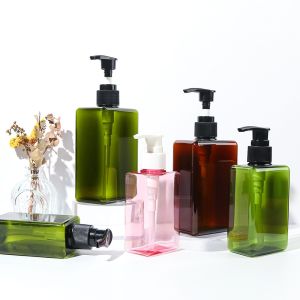Square Plastic Custom Shampoo Bottles PET Material Transparent Cosmetic