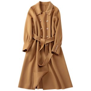 Double Breasted Woven Women Wool Coat Handmade