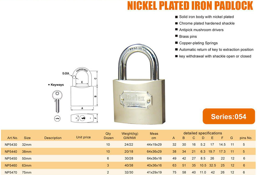 NIGKEL PLATED IRON PADLOCK
