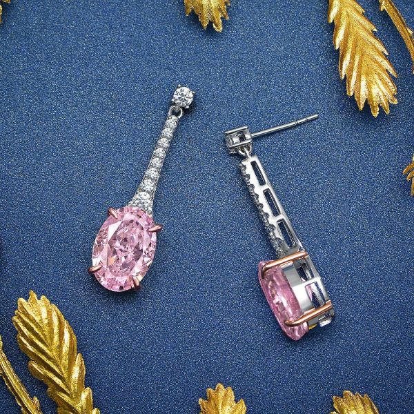 925 Sterling Silver Zircon Long Oval Earrings Customized Color