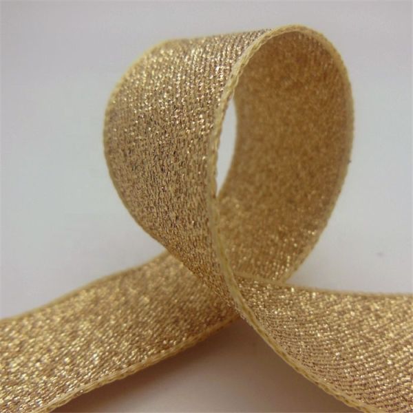 Buy Durable Gold Glitter Ribbon , Grosgrain Fabric Gift Packaging Ribbon at wholesale prices