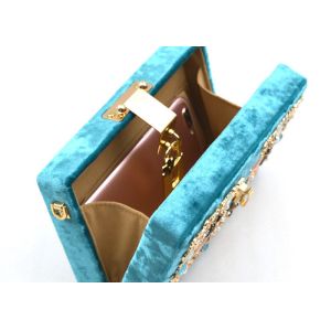 Blue Printing Flannel Evening Clutch Bags With Small Bling Crystals Accessories