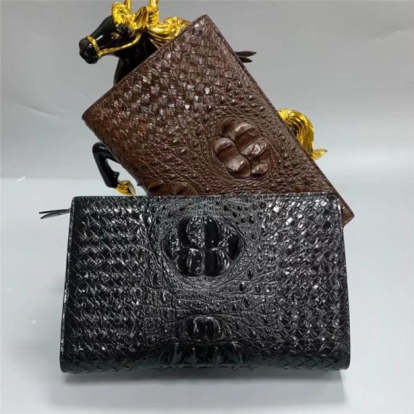 Knitted Designer Genuine Alligator Skin Men Woven Clutch Purse Authentic Crocodile Leather Male Large Wristlets Bag