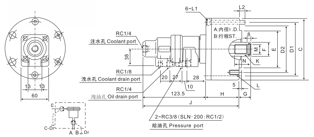 SLN ROTARY HYDRAULIC CYLINDER WITH COLLANT CONNECTION