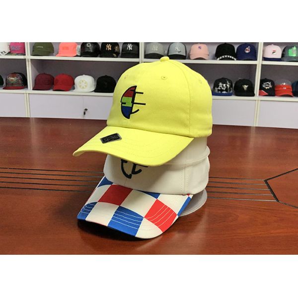 Buy Yellow Cotton Twill Unstructured Blank Dad Hats With Metal Buckle at wholesale prices
