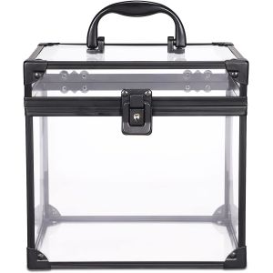 Portable Cosmetics & Toiletry Organizer Box, Clear Train Case Latches & Handle