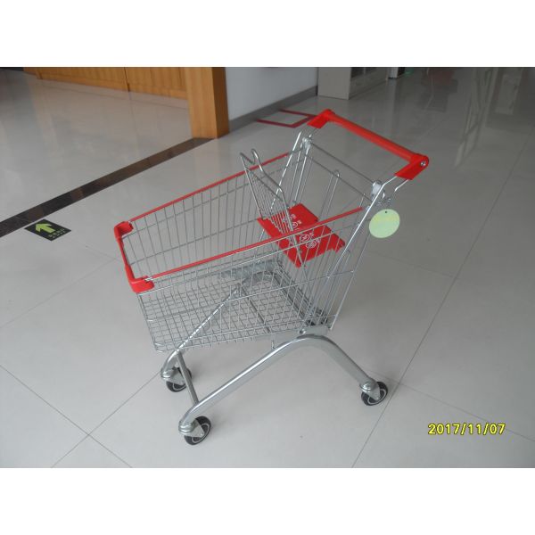 60L Personal Metal Shopping Trolley With Red Plastic Parts For Small Shop /