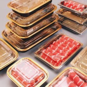 Customized Disposable Golden Beef And Mutton Roll Packaging Box Plastic PP