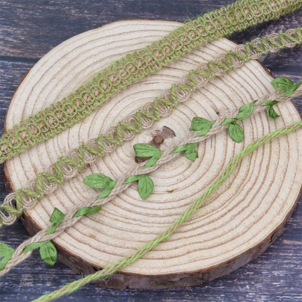 Leaf Dark Green Burlap Ribbon 2mm-15mm*10y Jute Wired Ribbon
