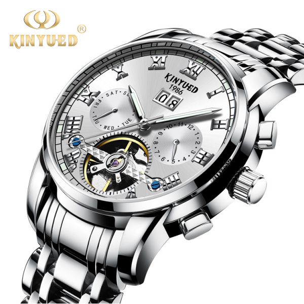 Buy KINYUED stainless steel tourbillion watch mechanical luminous watch men wristwatch at wholesale prices