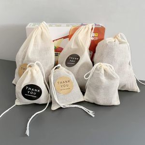 Canvas Gift Bundle Pocket Jewelry Storage Bag White Color
