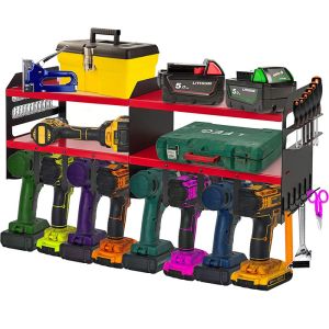 Cordless Drill Tool Holder Organization Storage Rack with Metal Wall Mount Shelf