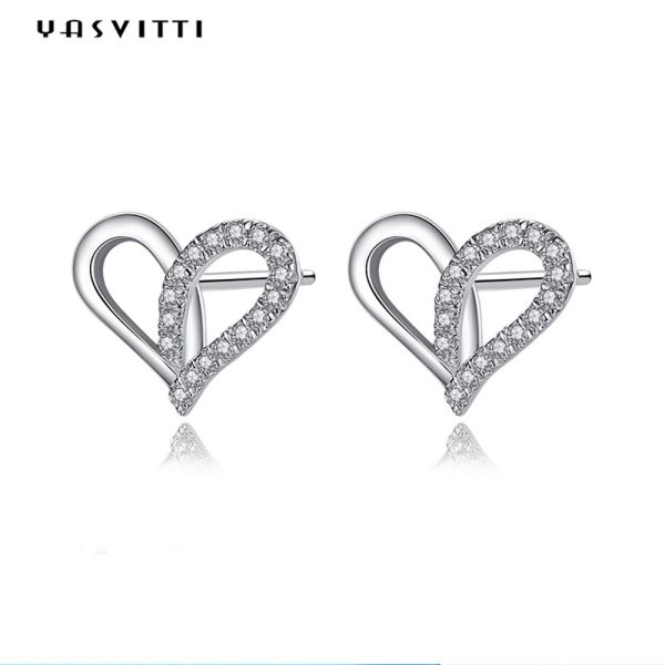 Buy 7.7x9.5mm 1.1g Sterling Silver Heart Earrings Platinum Plated Silver Ear Drops at wholesale prices