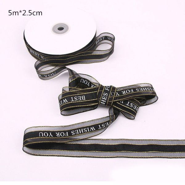 High quality best wishes for birthday gift packing Transparent organza printed ribbon