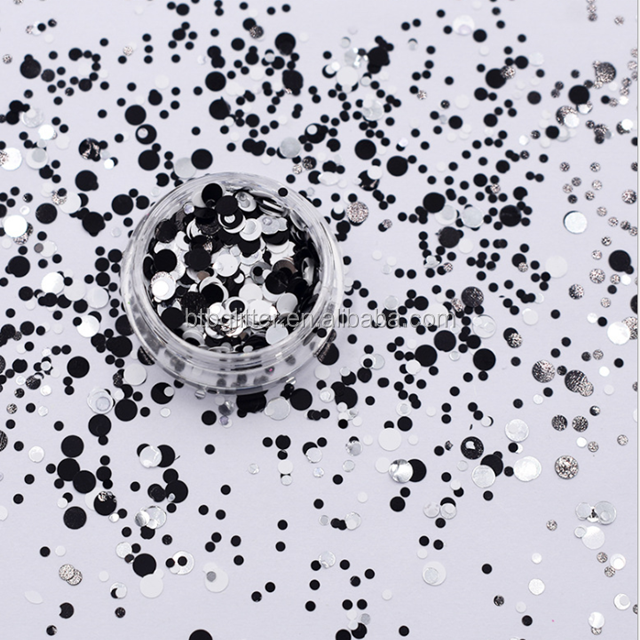 Excellent Nail Art Effect Glitter Black White Dots Mixed Glitter with Polyester Material