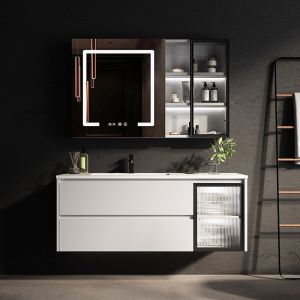 Single Sink LED Mirror Cabinet Moisture Resistant Bathroom Vanity