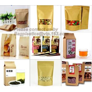 custom resealable recyclable kraft paper square bottom zipper bag, standup