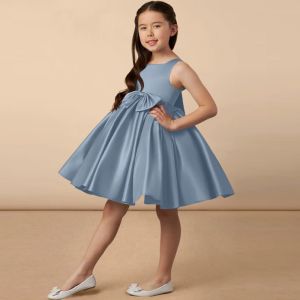 Wholesale Girl Kids Dress Blue Satin OEM ODM Baby Flower Girl Dresses Clothing