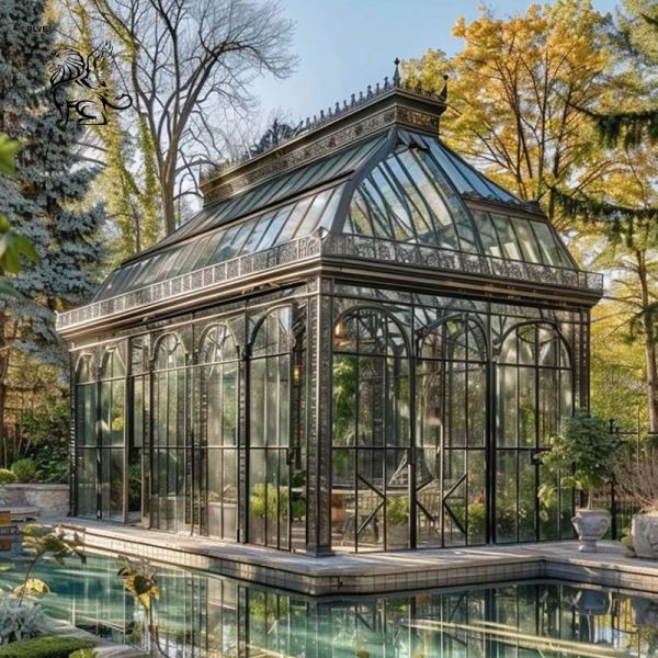 Wrought Iron Gazebo Aluminum Glass Sunroom Pavilion Metal Large Villa Greenhouse