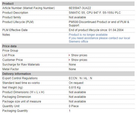 6ES5947-3UA22 6ES5 947-3UA22 Siemens Control Module Card