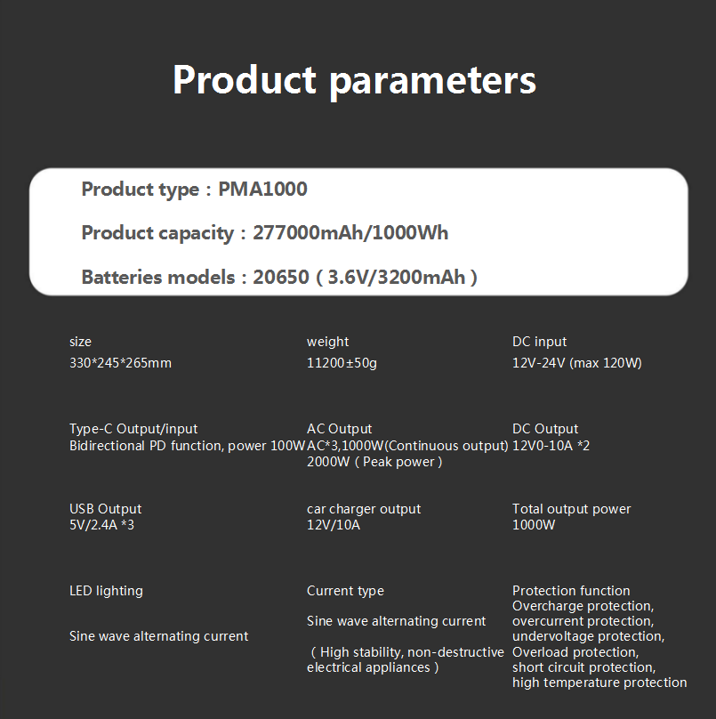 Real Time LCD Displays 1000W Power Station External Solar Panel Power Bank Charger For Emergency Outdoor Power Supply