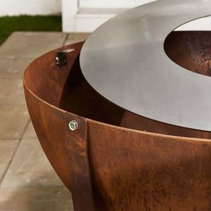 Large Semi Sphere Corten Steel Fire Bowl Camping Plancha Grill