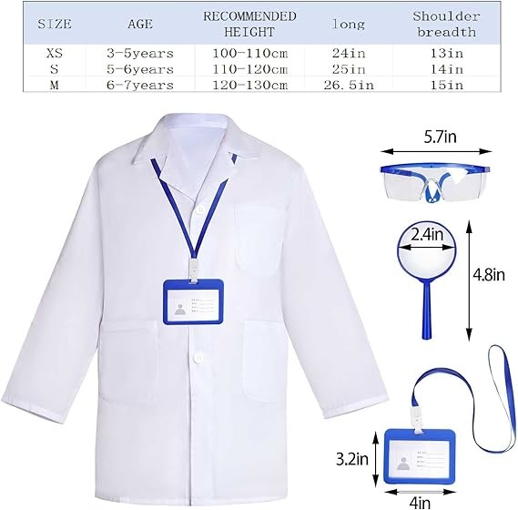 Doctor Scientist Costume Kids Lab Coat And Goggles Children Dress Up Kit With ID Card Magnifying Glass For Halloween