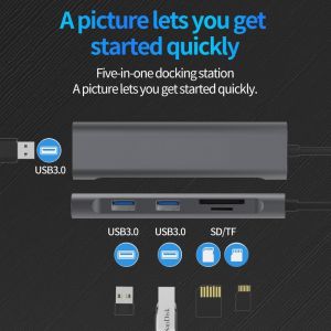 Multi Functional 5 In 1 Usb Type C Hub sd Tf Slots adapter for Laptop Aluminum