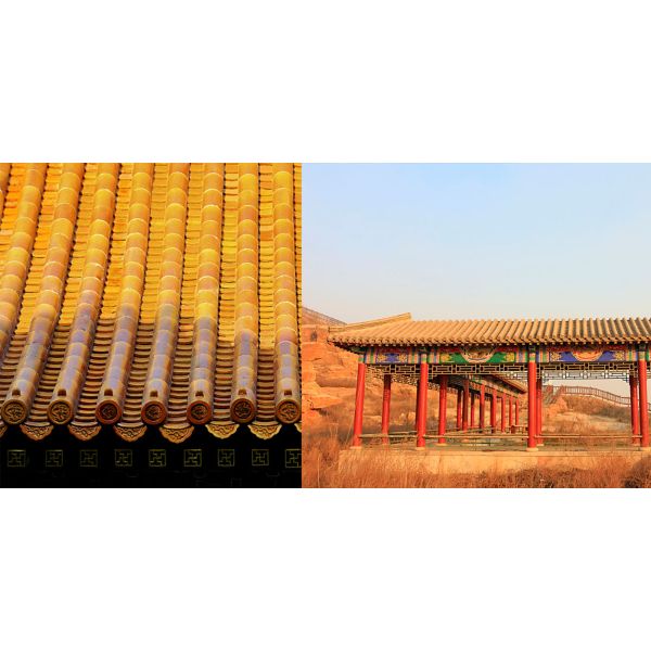 Frost Resistant Dragon Design Chinese Temple Roof Tiles Glazed Gold Yellow