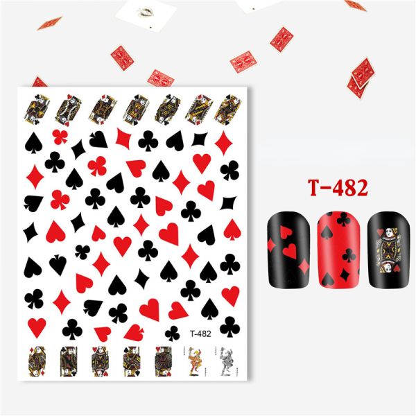 T-482-T-492 Multicolor Style Poker Series Nail Art Decal Sticker for Salon Beauty