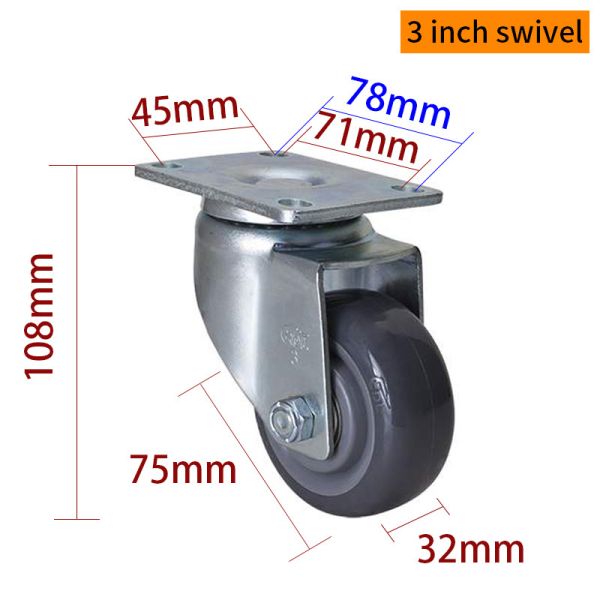 EDL Medium Duty 3inch 150kg Plate TPU Caster by Rigid, Swivel and Brake type