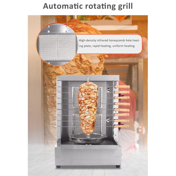 Gas Shawarma Machine 2 Burner Chicken Doner Kebab BBQ Grill Skewers Maker For Outdoor