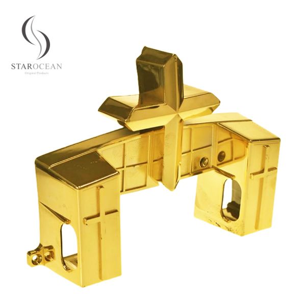Gold PP Recycled Material Cross-Shaped Coffin Corners, Coffin Accessories 15#G