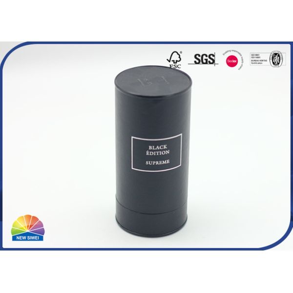 Buy Black Leather Specialty Composite Paper Tube Perfume Package Embossed Logo at wholesale prices