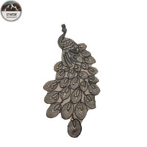 Handmade Pearls Custom Cloth Badges , Gold Rope Peacock Patches For Dresses