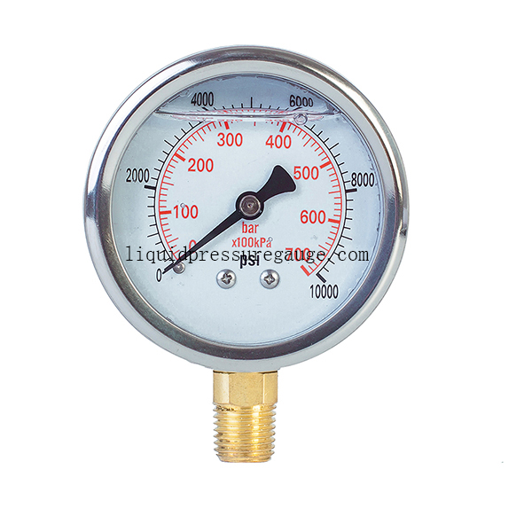 Bottom Connection 0.5cm Liquid Filled Pressure Gauges 10000 Psi 1/4" NPT