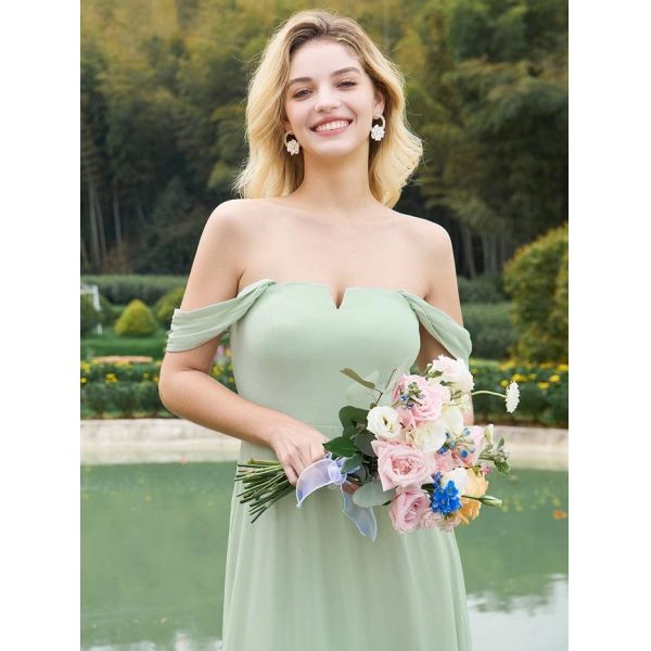 Empire High-waisted Sleeveless Cap Sleeve Square Neck Invisible Zipper Mint Green Chiffon Bridesmaid Dress