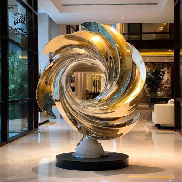 Gold Flower Stainless Steel Sculpture Lobby Metal Abstract Art Hotel Villa