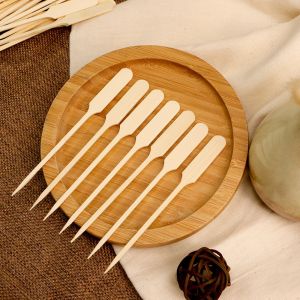 Customized 9cm Disposable Barbeque Bamboo Paddle Picks Flat Top